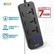 Terlaris ECLE Power Strip Stop Kontak 3 Power Socket 3 Smart USB Port