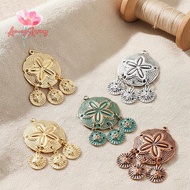 AmongSpring> Vintage Retro Sand Dollar Pendants Bohemian Antique Finish 5Pcs for DIY Earring Jewelry
