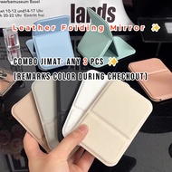 [Ready Stock] Korean Mini Folding Mirror Makeup Mirror Portable Slim Cermin Meja PU Leather Estetik 