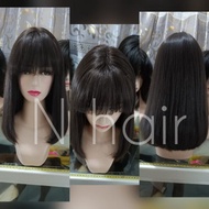 Wig Super Rambut Asli, Bob Poni Depan 100% Human Hair Panjang 40cm