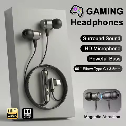 Type C Digital Chip Wired Gaming Headphone 3.5mm HIFI Heavy Bass In Ear Headset For Samsung Galaxy i