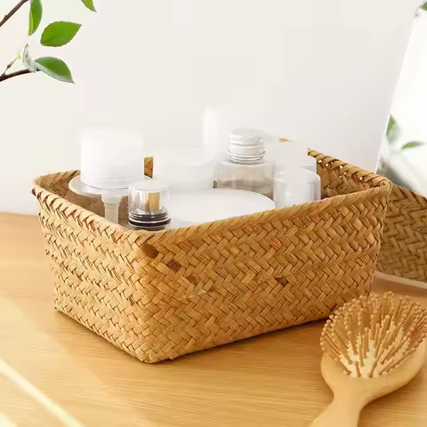 Breakfast Woven Storage Basket Picnic Basket Laundry Box Home Sundries Organizer Fruit Flower Storag