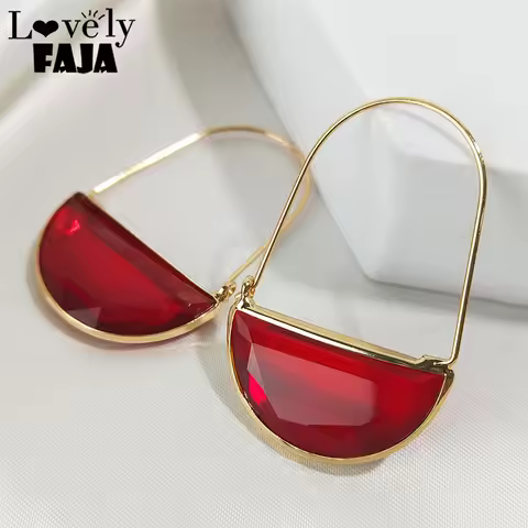 Fashion Vintage Goth Red Crystal Hoop Earring for Women Gothic Alloy Glass Geometric Danlge Earrings