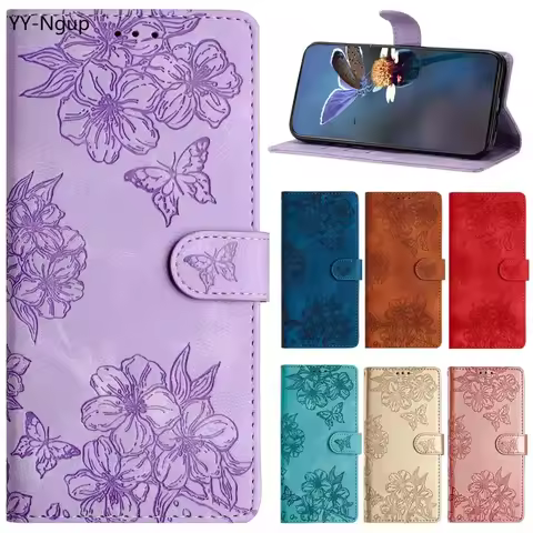 Flip Case for Samsung Galaxy S25 S24 Ultra S23 FE S21 S22 Plus A15 A25 A35 A55 Cases 3D Flower Leath
