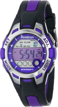 Armitron Sport ผู้หญิง45/7030pur สีม่วงเน้นสีดำเรซินสายนาฬิกาดิจิตอลโครโนกราฟ