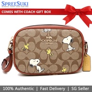 Coach Handbag In Gift Box Crossbody Bag Coach X Peanuts Mini Jamie Camera Bag In Signature C Khaki Redwood # CF248