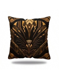 1pc Gatsby Art Deco Inspired Black & Golden Throw Pillow Cover, 45cm X 45cm - Elegant Single-Sided D