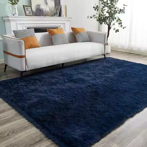 Area Rugs for Living Room Bedroom, 8x10 Feet Navy Blue Soft Fluffy Shaggy Rug, Large Indoor Floor Ca
