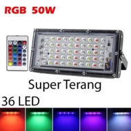 lampu sorot rgb warna warni remote 50 watt 50w - 36 led rgb