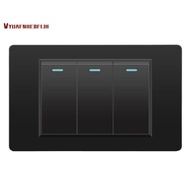 Mechanical Button Wall Electrical Switches Light Switch 3 Gang 2 Way 118mmx72mm Tempered Glass Panel