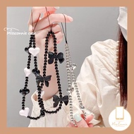 Korean Love Heart 3D Bowknot Phone Chain Acrylic Beaded Mobile Phone Pendant for Women Anti-Lost Pho