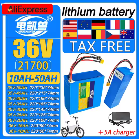 US/EU duty-free 36V 50Ah 45Ah 20Ah 25Ah 30Ah 35Ah 40Ah 15Ah 10Ah 21700 Lithium battery pack 500-1500