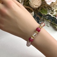 養顏桃花 薔薇輝石 粉晶 月光石 白水晶 天然水晶手鏈