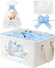 Pickmesh Rectangular Baby Storage Basket with Gift Bags Ribbons Collapsible Large Canvas Storage Bin