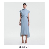 [asava aw25] Aubrey Draped Scarf Dress เดรสผู้หญิง ทรงสอบ แต่งดีเทลเดรปผ้าคลุมไหล่ยาว แขนสั้น เข้ารู