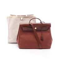 【二手】愛馬仕 HERMES 手提包 Herbag MMブラウン/米白色帆布皮革 Herbag MMブラウン/米白色 女士二手 B