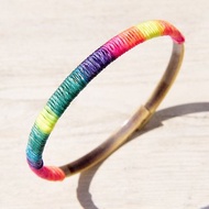 情人節禮物 簡約感 法式古銅手環 手鐲 手鍊-彩虹漸層色蠶絲蠟線