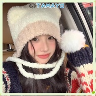 TAMAYO Ear Protection Hat, Bear Ear Thickened Beanies Bear Hat,  Wool Crochet Warm Hat Winter