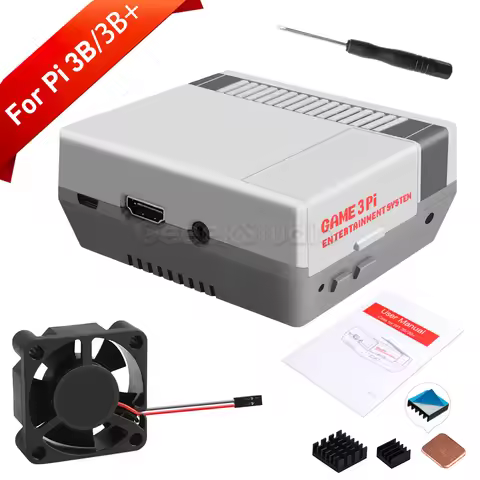 GAME 3Pi ABS Case Kit Functional Cooling Fan Heatsinks Screwdrivers Nes3Pi Enlosure Shell for Raspbe