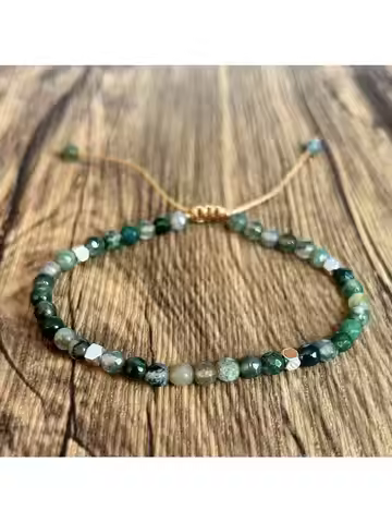 1pc Moss Agate bracelet lady summer crystal niche design bestie transfer beads hand-woven lucky brac