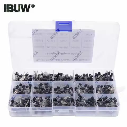 600PCS 15Value x 40Pcs Transistor TO-92 Assortment Box Kit Transistors 2N2222 2N3904 2N3906 C945 S80