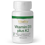 VitaminExpress Vitamin D3 K2 High Dose, D 5000 IU + K2 200 mcg Premium All Trans MK7 I 90 Mini Capsules I High Bioavailability, Free from Additives I Immune System I Vitality Nutritionals