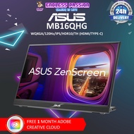 ASUS ZenScreen MB16QHG 16 Inch Portable Monitor - WQXGA (2560 x 1600), IPS, 120Hz, 100% DCI-P3, Eye Care, L-Shaped Kickstand, Tripod Mountable, USB-C, HDMI, DisplayHDR™ 400, Flicker Free