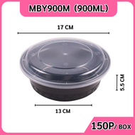 ถ้วยใส่อาหาร ถ้วยพลาสติกใส่อาหาร พร้อมฝาแยกกล่องสีดำ ทำจากวัสดุ PP แบบลัง (150 ชิ้น/ลัง) MBY700ml. M
