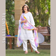 {**ส่งฟรี**} SMALL INDIA 🌸 Pure Cotton White Suit Set เซ็ท3ชิ้น 🌸 Beautiful Suit Set For Women