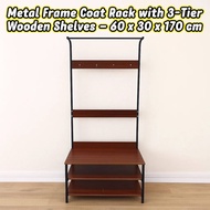Metal Frame Coat Rack with 3-Tier Wooden Shelves – 60 x 30 x 170 cm