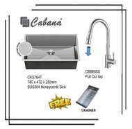 Cabana CKS7647 SUS 304 Honeycomb Handmade Sink + CB889SS/890SS Kitchen Sink Pull Out Tap