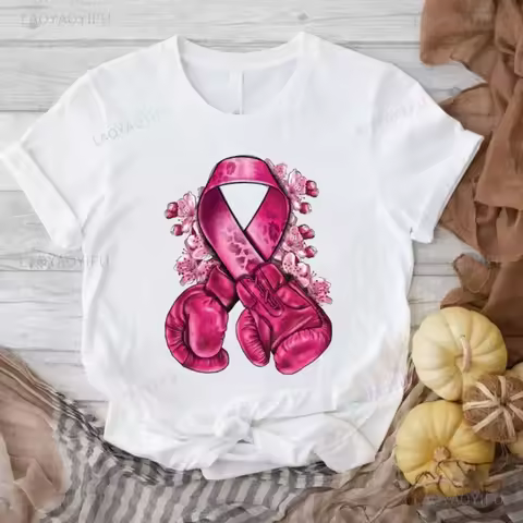 Caring for Women Breast Cancer T-shirt October Pink Ribbon Breast Cancer Awareness Themed Printed Te