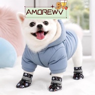AMOR12WV 4Pcs Winter Dog Shoes, Warm Plush Pet Shoes, Fashion Cartoon Anti-slip Thickened Cats Puppy