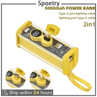 【SG Stock】Transparent Mini Power Bank Fast Charging 5000mAh Portable Charging Powerbank for iPhone Samsung Type-C