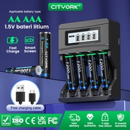 Cityork 4 Slots LCD Smart AA AAA Battery Charger for 1.5V AA/AAA Lithium Li-ion Rechargeable Battery