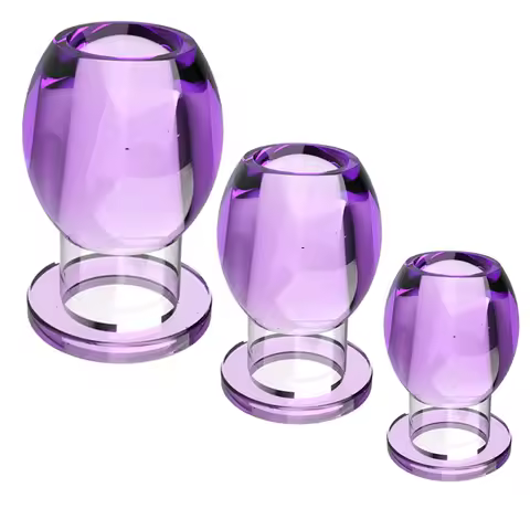 Purple Hollow Anal Plug Set - Transparent Open Tunnel Butt Plugs, Anal Stretcher Dilator for Men Wom