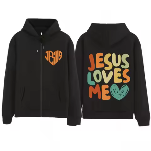 Jesus Loves Me Christian 2025 Harajuku Graphic Zip Up Hoodies Long-sleeved Fashion Sweatshirt Unisex