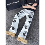 American High Street Street Wear Plankton Handsome Palm Print White Men Women hiphop Street Wear Fri