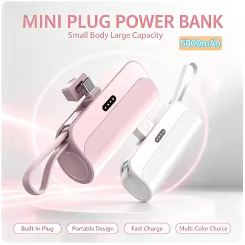 New Mini Power Bank 5000mAh Compact Portable Charger Pocket Power Bank Comes with Plug for IPhone Xi