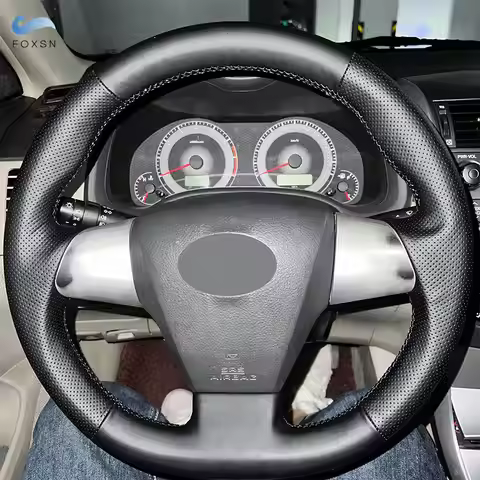 Black Perforated Leather Cover Car Steering Wheel Trim For Toyota Corolla Vanguard Voxy 2010-2013 RA