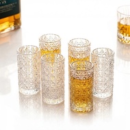 Combo of 6 Glass Cups, 20ml Capacity, Thick Base, Small Diamond Pattern Cups, Easy to Clean, Safe fo