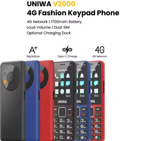 UNIWA V2000 4G Keypad Feature Phone 2.4 “ Big Button Loud Volume Dual SlM Removable 1700mAh Russia f