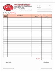 Paket Order Twin Brother Food Nota 3ply dua warna dan stempel