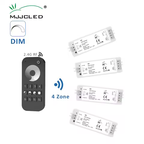 V1 LED Dimmer 12V 24V 36V RT6 4 Zone Single Color LED Strip Dimming Kit Wireless 2.4G RF Remote Cont