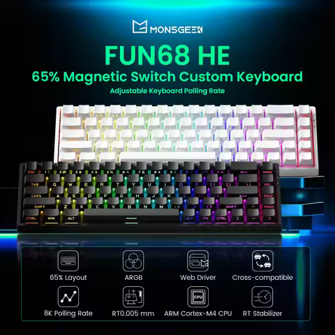 Akko MonsGeek FUN68 HE Magnetic Keyboard 65% Rapid Trigger 0.005mm 8K ARGB Mechanical Gaming Custom 