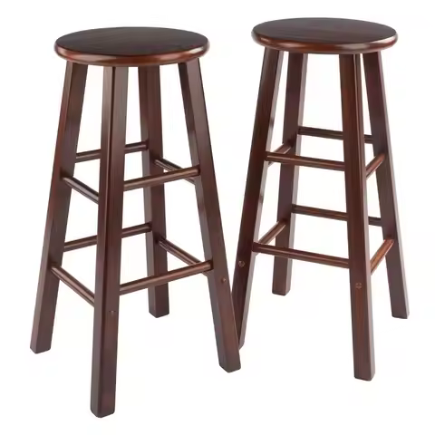 Element 2Piece 29In Bar Stool Set, Walnut Finish, Solid Wood, Modern Design