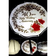 40th Ruby Wedding Anniversary Gold & White Plate With Spring