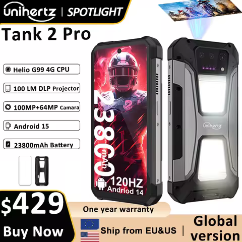 Unihertz tank 2 Pro 8849 rugged smartphone with projector 2.4K 23800 mAh 24GB + 512GB mobile phone A