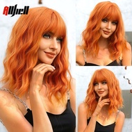 STOK MALAYSIA RAMBUT PALSU orange HAIR premium wig orange wavy hair wig costume hair party wig short
