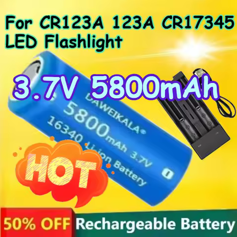 16340 3.7V Rechargeable Lithium Battery 5800mAh Capacity for CR123A 123A CR17345 LED Flashlight Batt